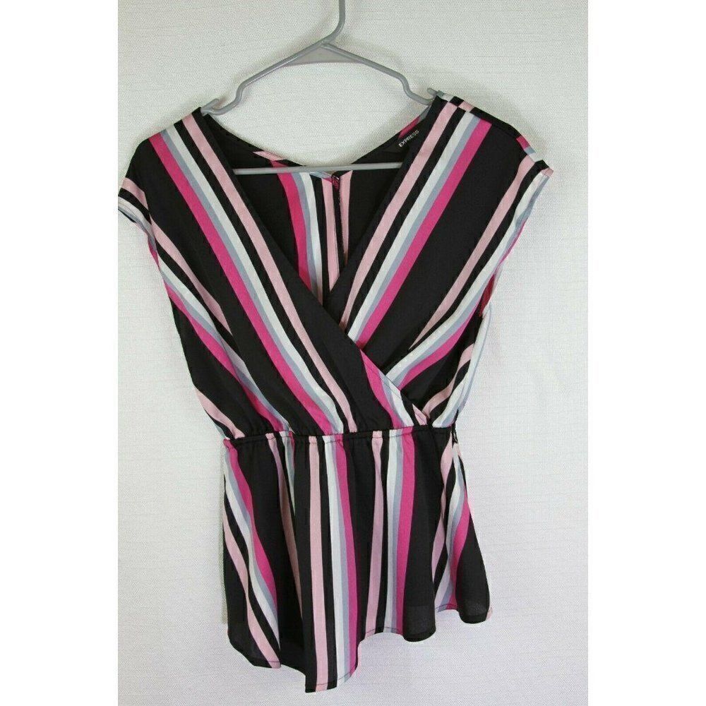 Express Womens Top Wrap Peplum Pink Black Size XS